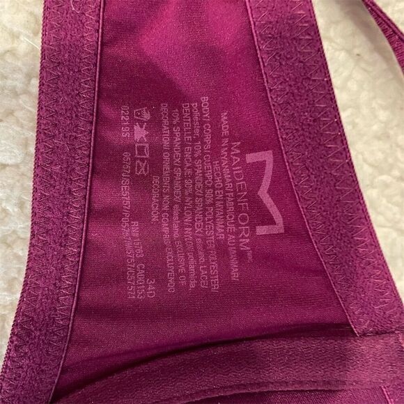 Maidenform Women's Push-Up Lace Bra Burgundy 34D Adjustable Straps Underwire - Picture 11 of 11